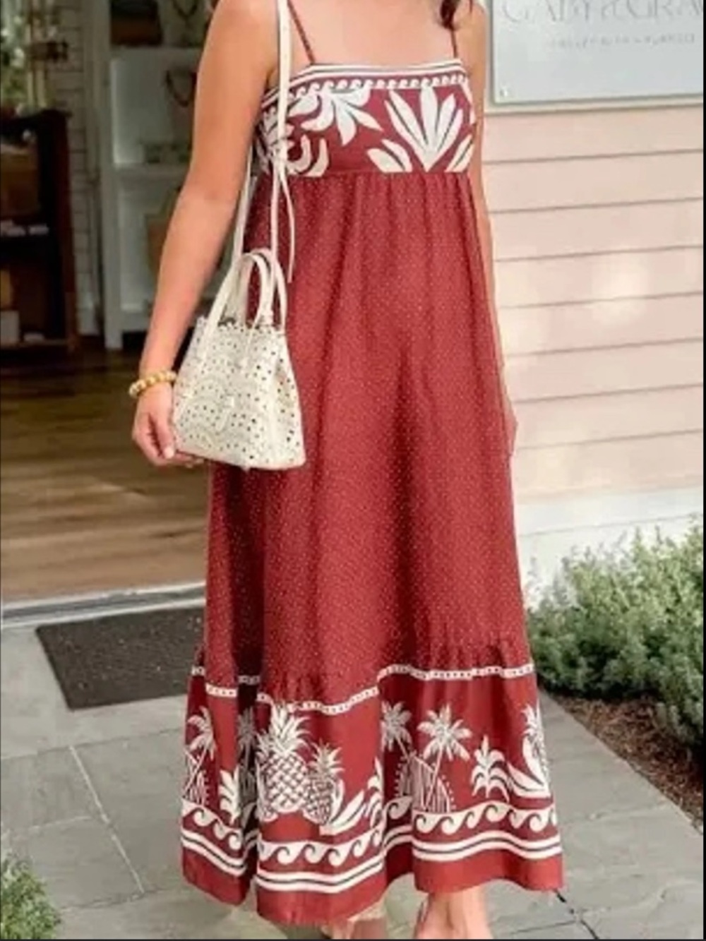< Rachel Zoe Linen Blend Tropical Theme Maxi Dress Pineapple Ocean Beach >